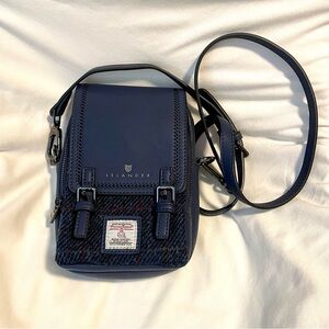 *EUC* HARRIS TWEED Islander Baby Jura Crossbody Bag - Navy with Floral Lining